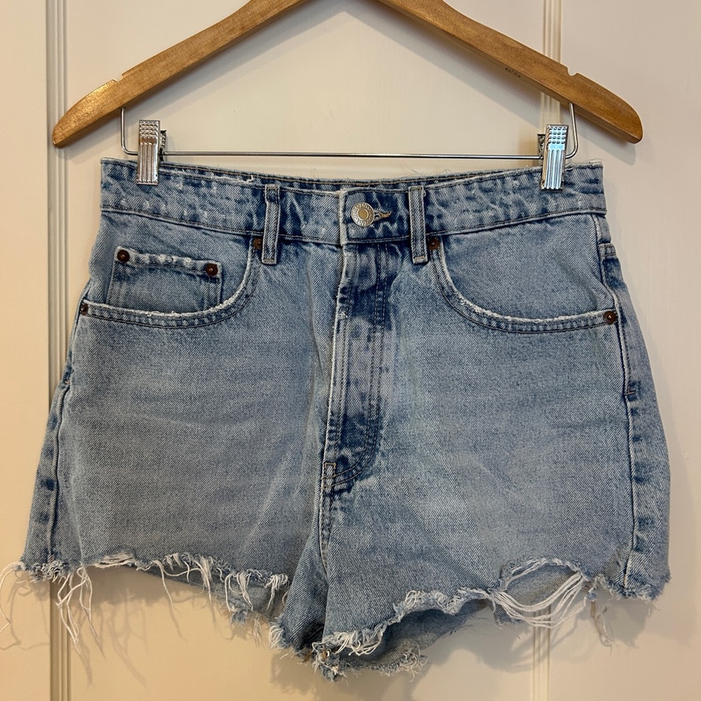 Zara Light Blue Distressed Jean Shorts